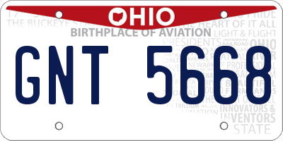 OH license plate GNT5668