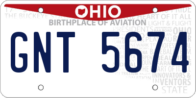 OH license plate GNT5674