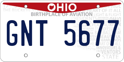 OH license plate GNT5677