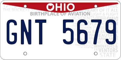OH license plate GNT5679