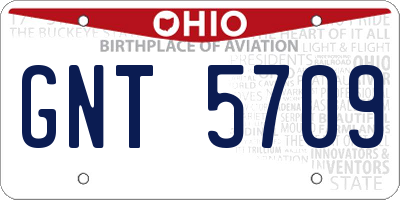 OH license plate GNT5709