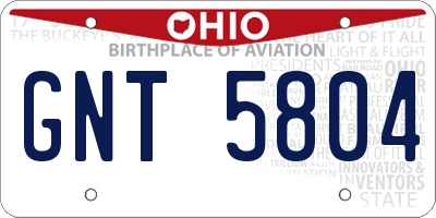 OH license plate GNT5804