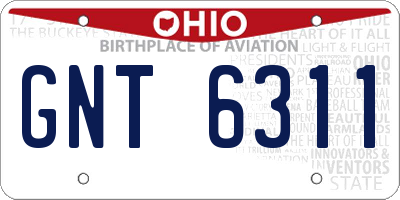 OH license plate GNT6311