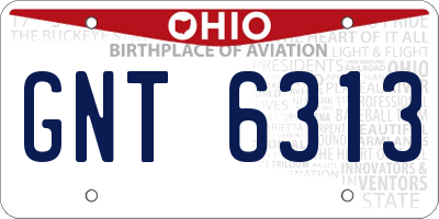 OH license plate GNT6313