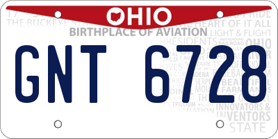 OH license plate GNT6728