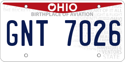 OH license plate GNT7026