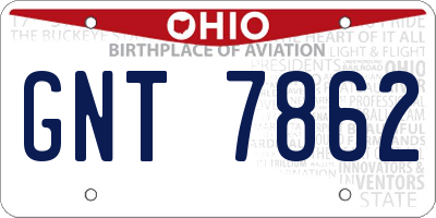OH license plate GNT7862