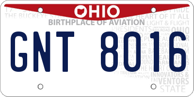 OH license plate GNT8016