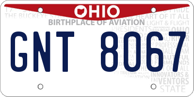 OH license plate GNT8067