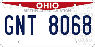 OH license plate GNT8068