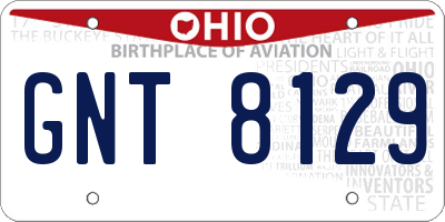 OH license plate GNT8129