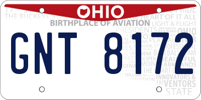OH license plate GNT8172