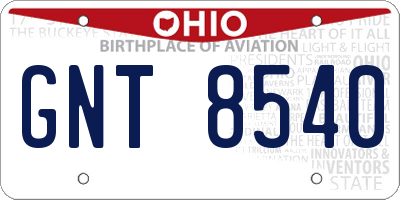 OH license plate GNT8540