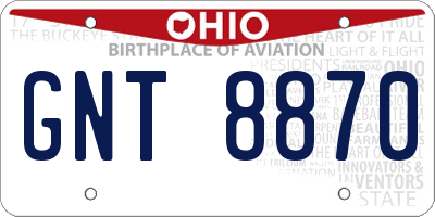 OH license plate GNT8870