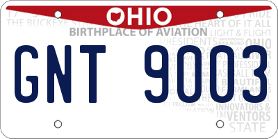 OH license plate GNT9003
