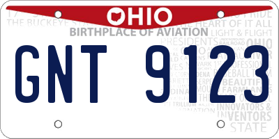 OH license plate GNT9123