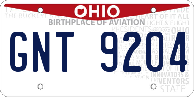 OH license plate GNT9204
