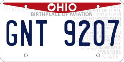 OH license plate GNT9207