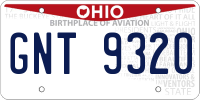 OH license plate GNT9320