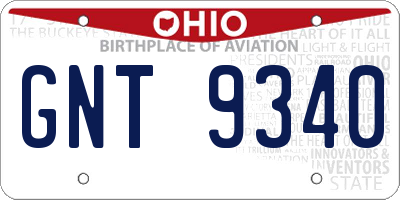 OH license plate GNT9340