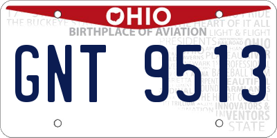 OH license plate GNT9513
