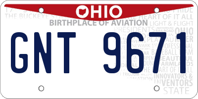 OH license plate GNT9671