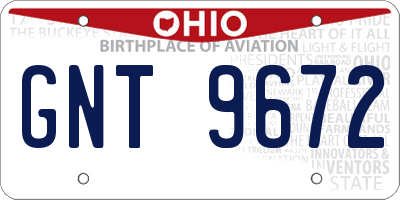 OH license plate GNT9672