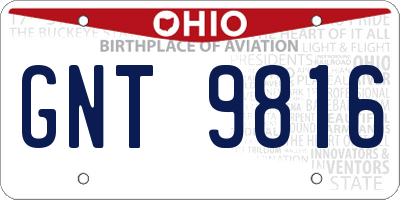 OH license plate GNT9816