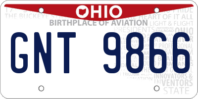 OH license plate GNT9866