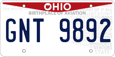 OH license plate GNT9892