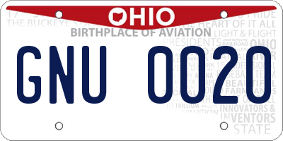 OH license plate GNU0020