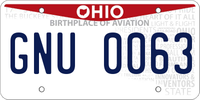 OH license plate GNU0063