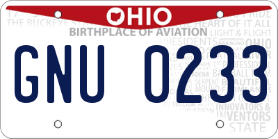 OH license plate GNU0233