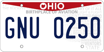 OH license plate GNU0250