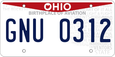 OH license plate GNU0312