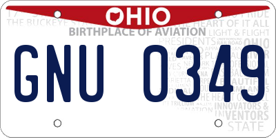 OH license plate GNU0349