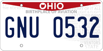 OH license plate GNU0532