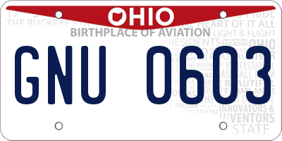 OH license plate GNU0603