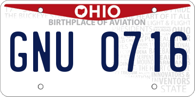 OH license plate GNU0716