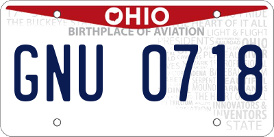 OH license plate GNU0718
