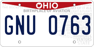 OH license plate GNU0763