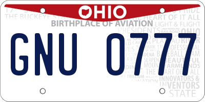 OH license plate GNU0777