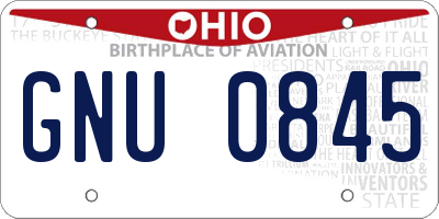 OH license plate GNU0845