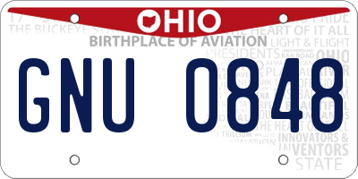 OH license plate GNU0848