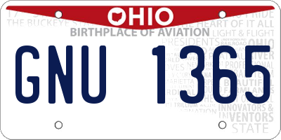 OH license plate GNU1365