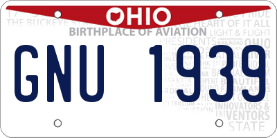 OH license plate GNU1939