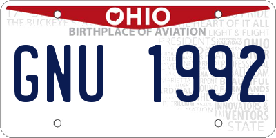 OH license plate GNU1992