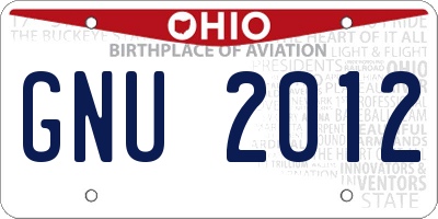 OH license plate GNU2012