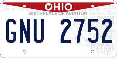 OH license plate GNU2752