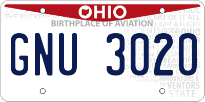 OH license plate GNU3020
